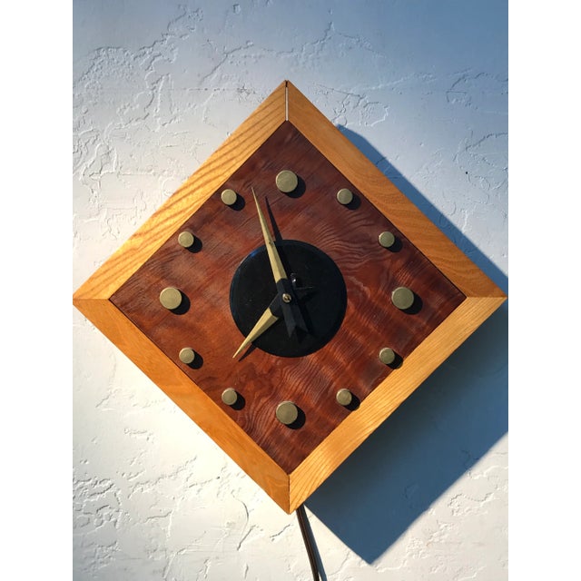 1970s Mid Century Handcrafted Diamond Wall Clock For Sale - Image 4 of 6