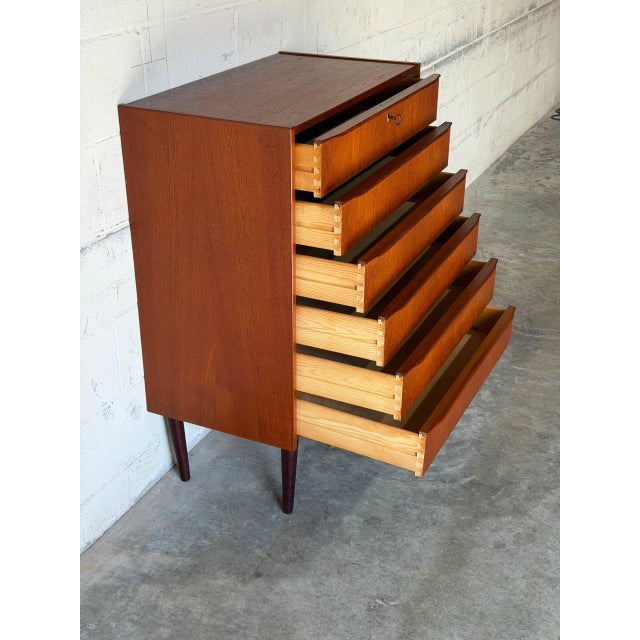 Teak Tallboy Dresser With 6 Drawers Danish Mid-Century Modern 1960s For Sale - Image 9 of 12
