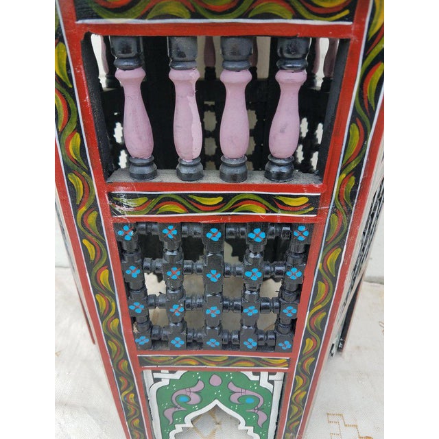 Moroccan Hexagonal Hand Painted Wooden End Table For Sale - Image 4 of 7