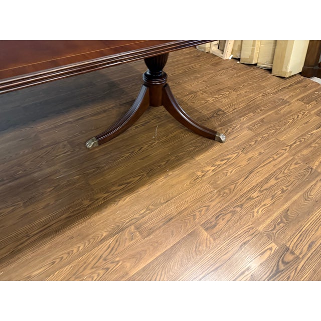 Traditional Banded Mahogany Dining Table by Leighton Hall - Showroom Sample For Sale - Image 12 of 13