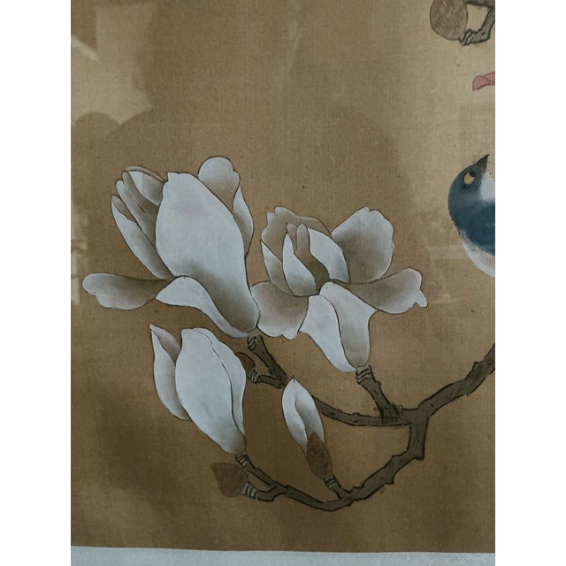Beautiful Framed East Asian Botanical and Bird Painting For Sale In Dallas - Image 6 of 12