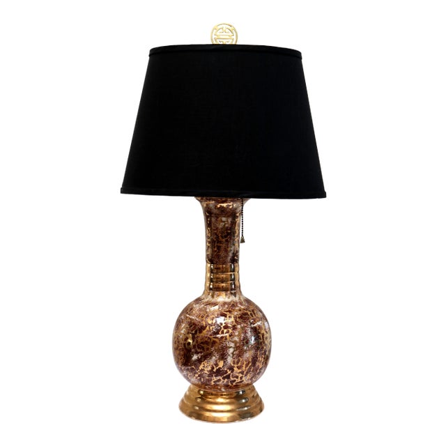 1960s Italian Gold Glass Baluster Form Vintage Table Lamp For Sale