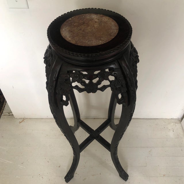 Beautifully carved Chinese plant stand with dark rich wood, may be rosewood, detail. Perfect accent piece. Gorgeous...