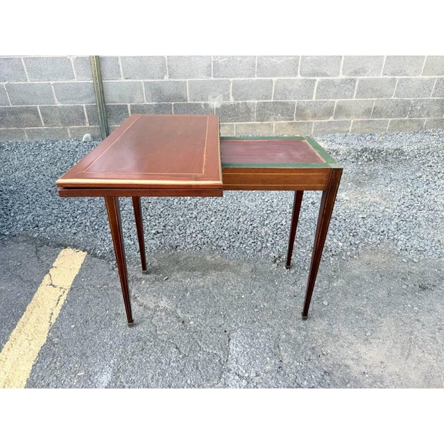 Antique Federal Style Petite Sized Inlaid Flip Top Game Console Table For Sale - Image 17 of 18