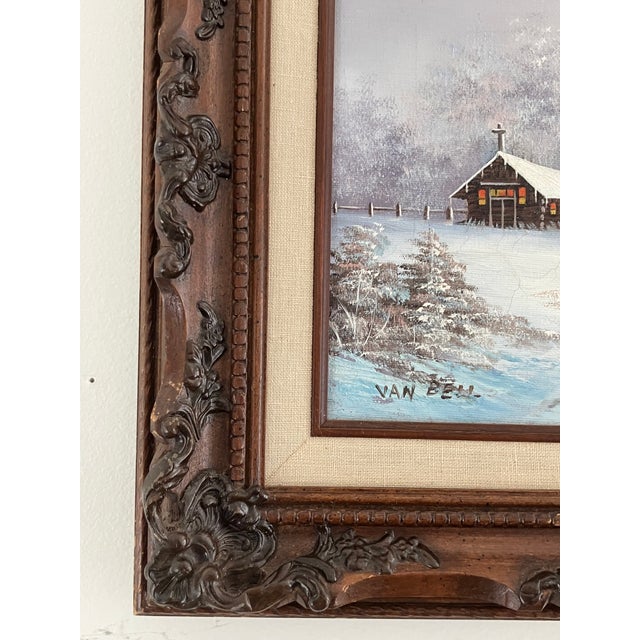 Small Vintage Winter Landscape Oil Painting by Van Bell For Sale In Orlando - Image 6 of 11