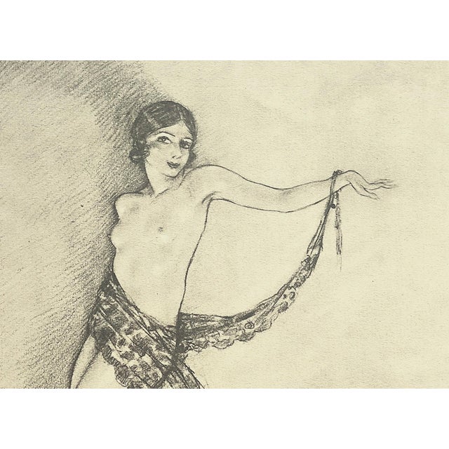 This is a rare beauty. It is a 1925 lithograph of a nude dancer with a long lace scarf-like wrap. She is facing her...