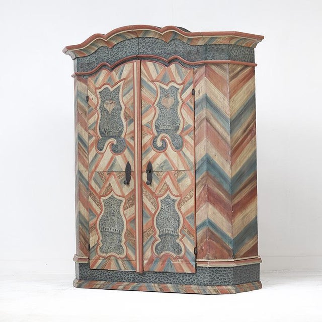 Rustic Farmhouse Folk Art Painted Bridal Cabinet, 1784 For Sale - Image 15 of 18