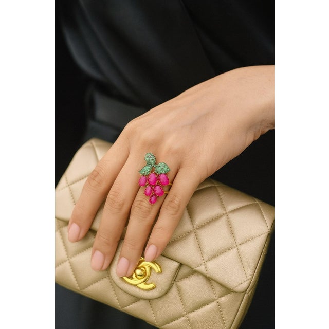 Bochic "Orient" Vintage Ruby & Emerald Bubble Wine Ring Set 18K & Silver For Sale - Image 13 of 18