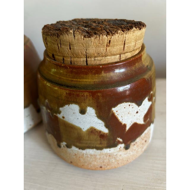Vintage Mid Century Studio Pottery Canister Set of 4 With Cork Lids Signed Lair For Sale - Image 4 of 12