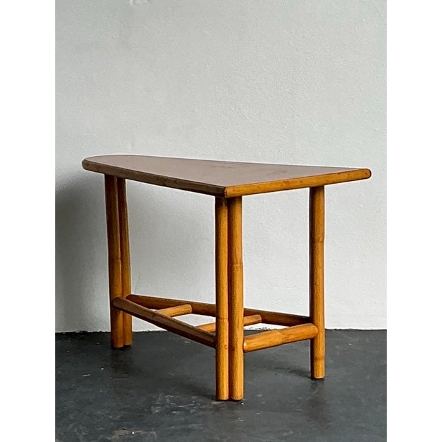 Vintage 1950s Pie Slice Rattan Side Table For Sale - Image 12 of 12