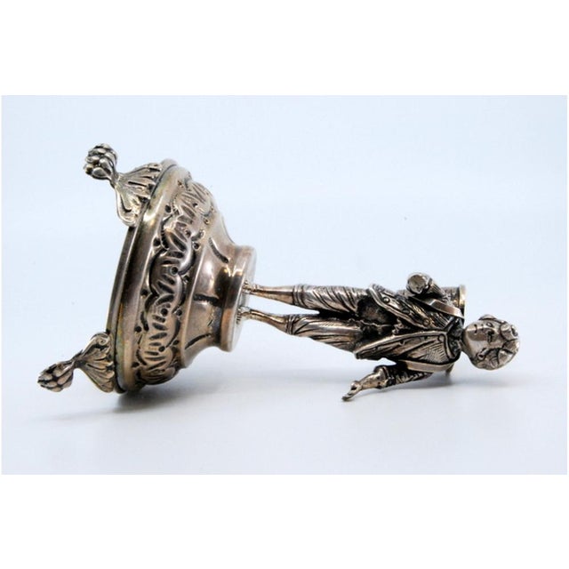 Silver Toothpick Holder with Boy Carrying Basket For Sale - Image 4 of 7