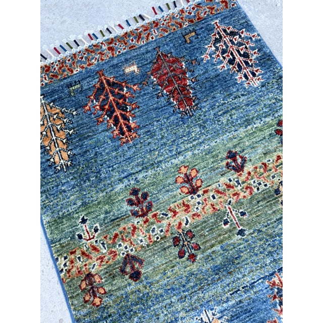Sky Blue Contemporary Gabbeh Tree and Animal Hand-Knotted Wool Rug For Sale - Image 8 of 12
