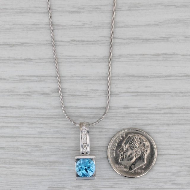 4.77ctw Blue Topaz Diamond Pendant Necklace 14k White Gold 16" Snake Chain For Sale - Image 4 of 6