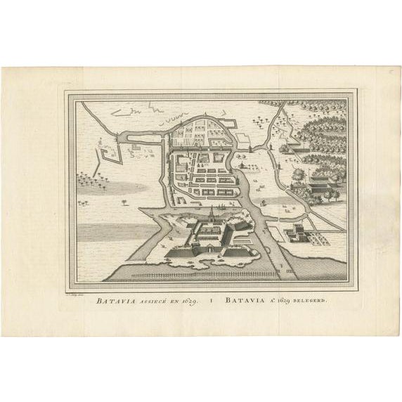 Antique Map of the Siege of Batavia by Van Schley, 1750s For Sale