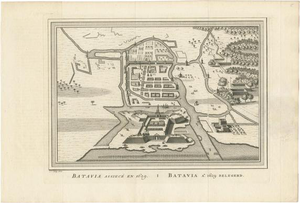 Antique Map of the Siege of Batavia by Van Schley, 1750s