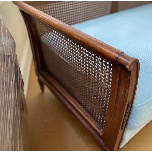 Mid 20th Century Vintage Upholstered Cane Settee For Sale - Image 5 of 9