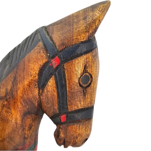 Mid-Century Mexican Folk Art Hand-Carved Polychrome Wooden Rocking Horse For Sale - Image 15 of 16