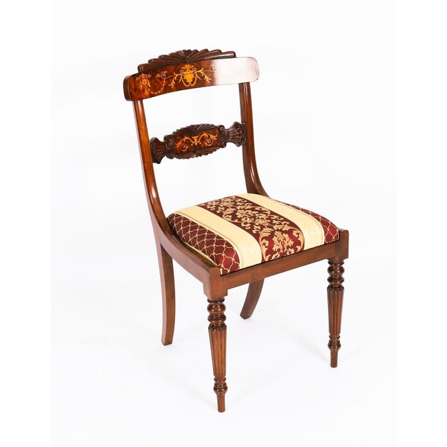 Vintage Regency Revival Burr Walnut Marquetry Dining Chairs, 2000s, Set 12 For Sale - Image 6 of 18