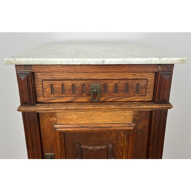 French Bedside Table in Oak with Marble Top For Sale - Image 5 of 17