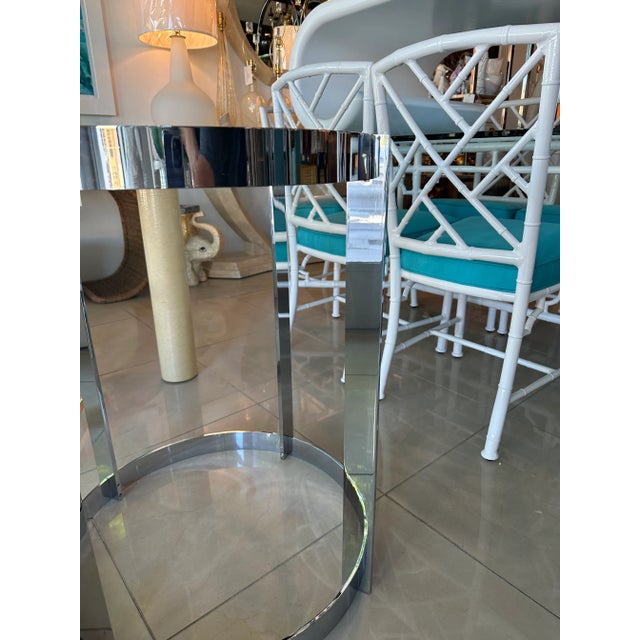 Vintage 1970s Italian Modern Chrome Dining Center Entry Table Round Base For Sale - Image 11 of 12