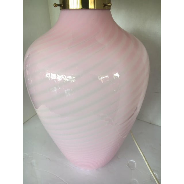 Mid-Century Modern Pair of Murano Glass Pink Swirl Table Lamps Made in Italy For Sale - Image 12 of 13