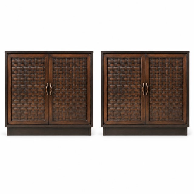 Lane Furniture Mid-Century Modern Mahogany Basketweave Cabinets Side Tables Att. To Lane - Pair For Sale - Image 4 of 12
