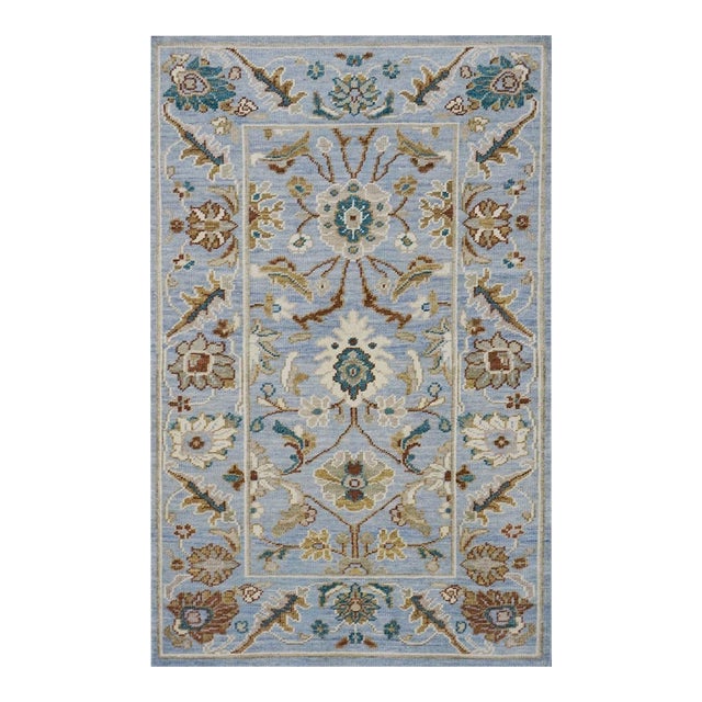 Afghan Wool Sultanabad Master 3 x 5 Blue & Ivory Handmade Area Rug #1143299 For Sale