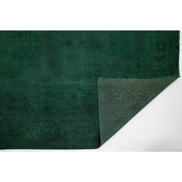 1940s Overdyed Persian Green Wool Rug With Medallion Floral Design For Sale - Image 4 of 11