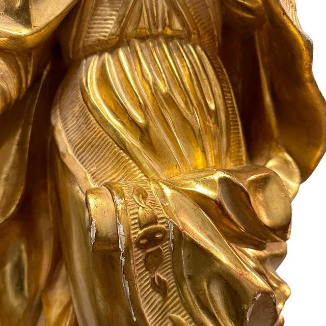 Gold 19th Century Saint Nicholas of Bari Handcarved Sculpture with Gold Leaf, France, 1850s For Sale - Image 8 of 11