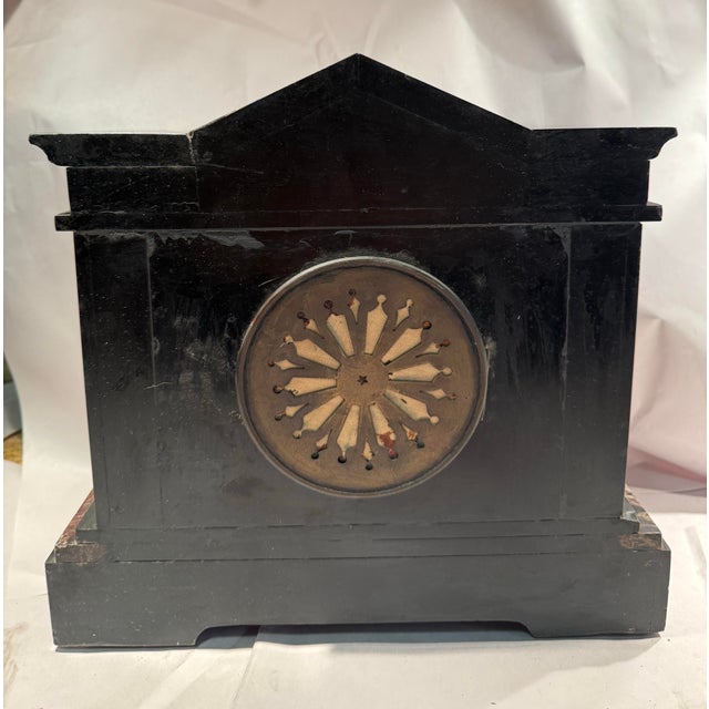 19th Century French Slate Stone & Red Marble Mantel Clock For Sale - Image 10 of 11