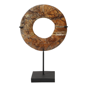 Neolithic Chinese Red Soapstone Bi Disc Carving on Iron Base
