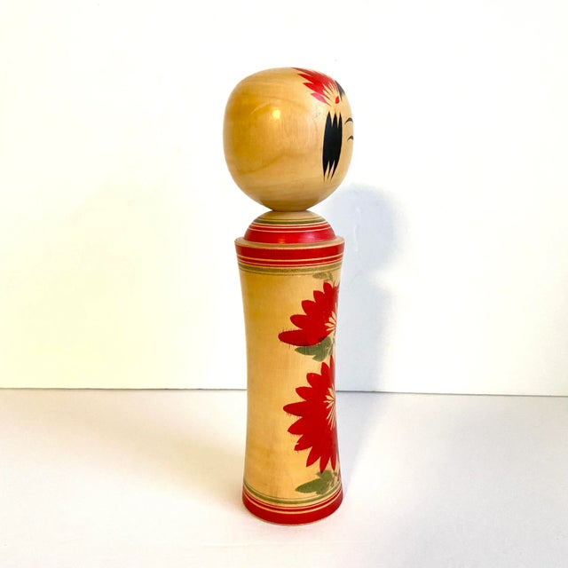 Mid 20th Century Kokeshi Doll Large Japanese Vintage Wooden Statue Hand Painted Artist Signed 11” Tall For Sale - Image 5 of 8