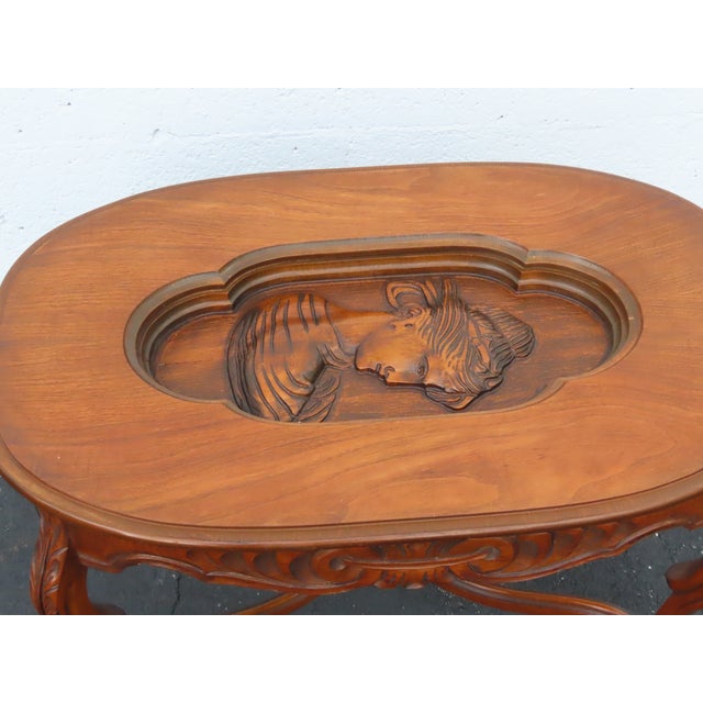 Heavy Hand Carved Cameo Coffee Table With Glass Top Serving Tray 6644 For Sale - Image 17 of 17