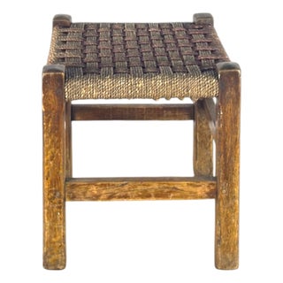 Antique English Oak Stool With Woven Rush Top For Sale