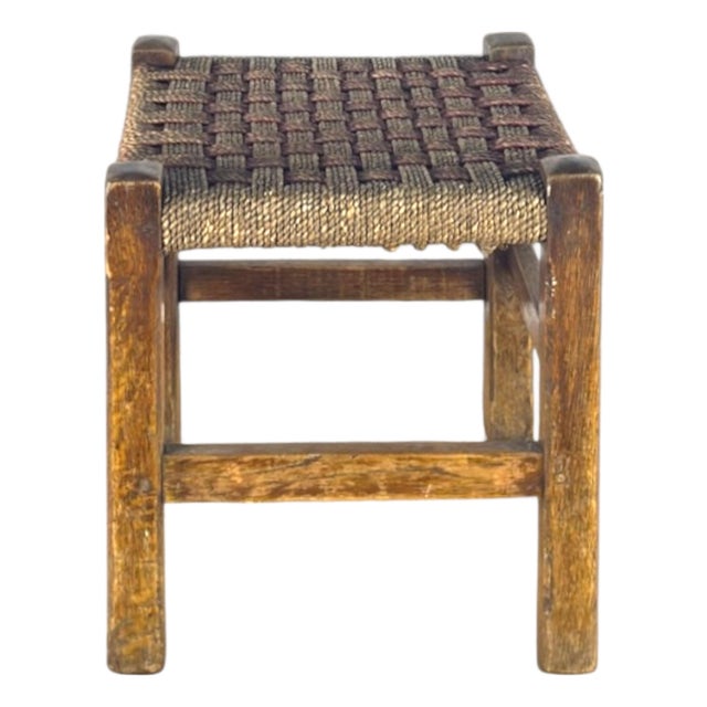 Antique English Oak Stool With Woven Rush Top For Sale