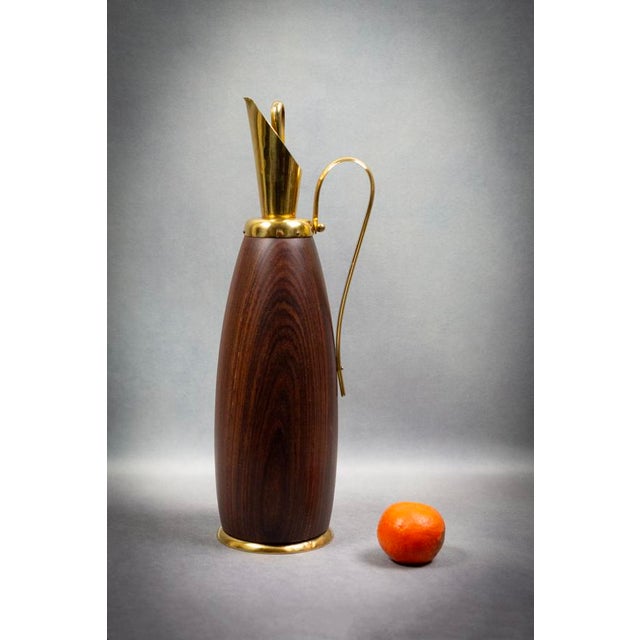 Mid-Century Modern Turned Wood and Gilt Brass Thermos Jug by Aldo Tura for Macabo, 1950s For Sale - Image 3 of 11