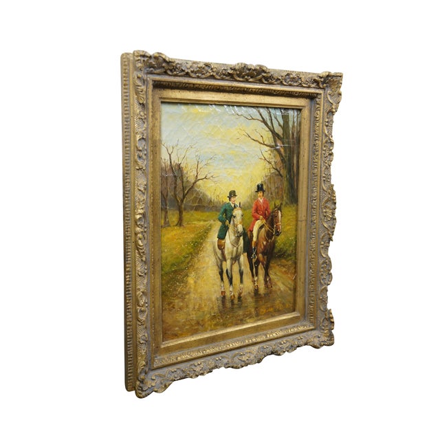 The School of Paris Late 20th Century Homewards After John Sanderson-Wells British Equestrian Riding Oil Painting 25" For Sale - Image 3 of 11