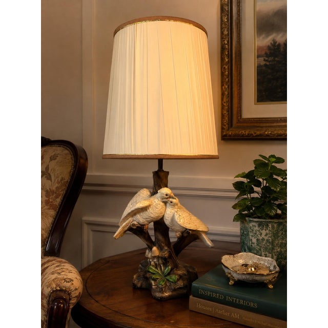 Art Deco Vintage 1983 Creative Decor Ceramic Bird Table Lamp, Sculptural Lovebirds & Tree For Sale - Image 3 of 8