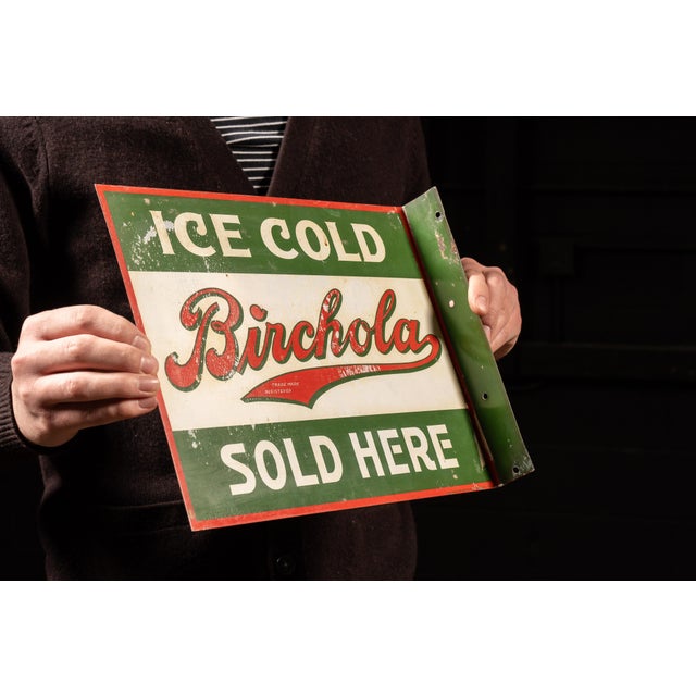 American Vintage Double-Sided Tin Litho Birchola Flange Sign For Sale - Image 3 of 4