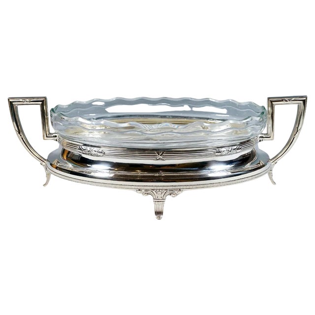 Art Nouveau Silver Jardinière with Waved Glass Liner, Germany, 1900s For Sale