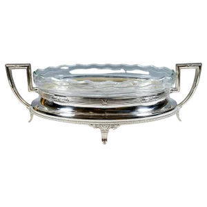 Art Nouveau Silver Jardinière with Waved Glass Liner, Germany, 1900s