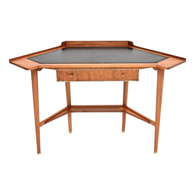 Vintage Corner Desk with Leather Top, 1960 For Sale