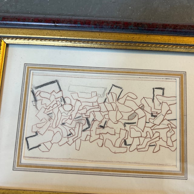 1950’s original abstract expressionist figure drawing. Image measures approximately 5x3 and overall frame measures 9x7....