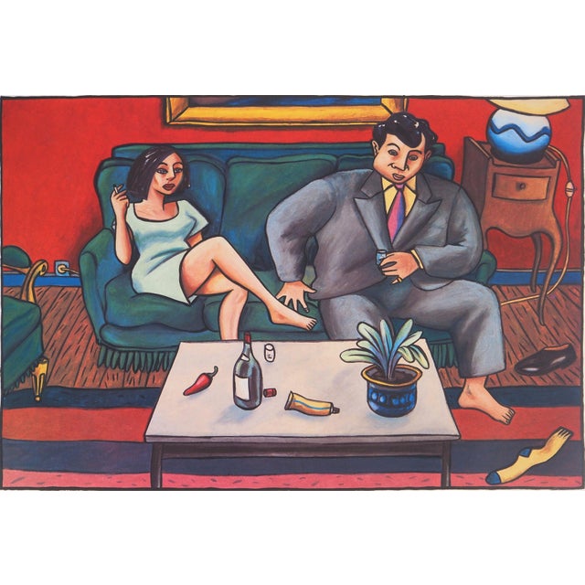 Jacques de loustal (1956) couple in living room original lithograph signed in pencil hc justified and dedicated "for...