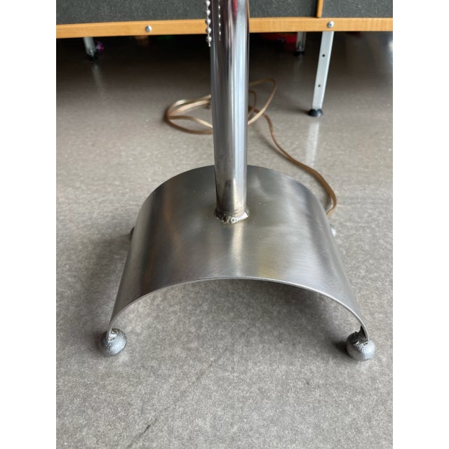 1980s Postmodern Glass Panel Steel Lamp For Sale - Image 4 of 12