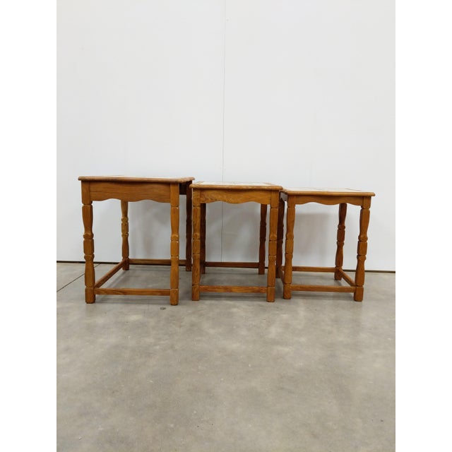 Wood Set of Vintage Danish Oak Nesting Tables For Sale - Image 7 of 9