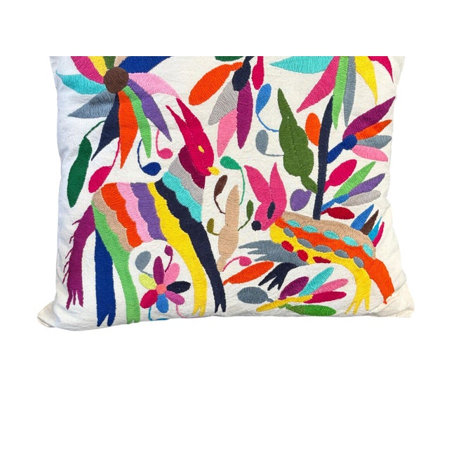 2000 - 2009 Mexican Otomi Embroidery Textile Pillow 16" W For Sale - Image 5 of 7