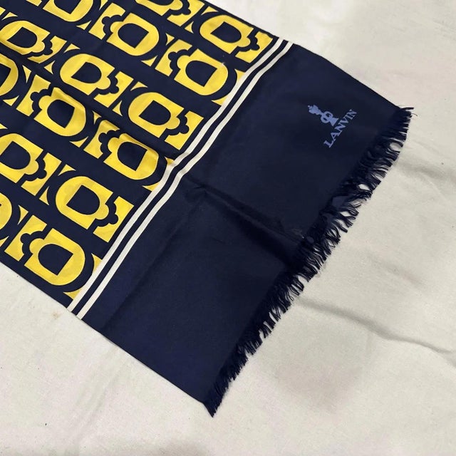 An Elegant 1980s Blue and Yellow Silk Scarf by Pierre Lanvin For Sale - Image 9 of 10