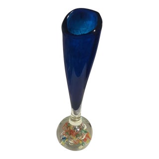 Mid 20th Century Vintage Ardalt Lenwile Hand-Blown Glass Art Paper Weight Vase Blue Japan For Sale