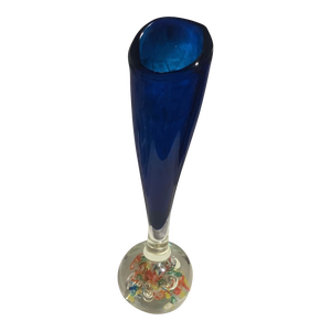 Mid 20th Century Vintage Ardalt Lenwile Hand-Blown Glass Art Paper Weight Vase Blue Japan